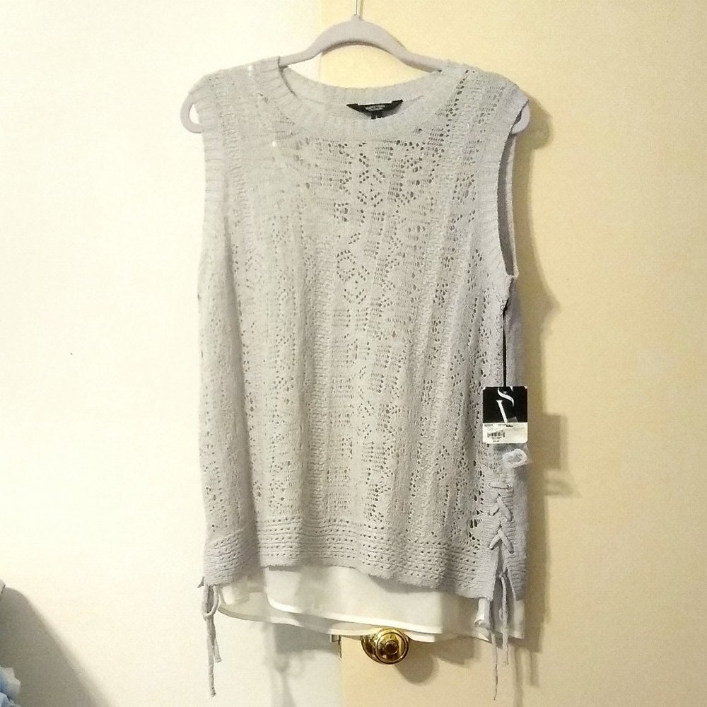 NWT Simply Vera/Vera Wang Light Gray 2Fer Sleeveless Knit Tank Top (Size: Large)